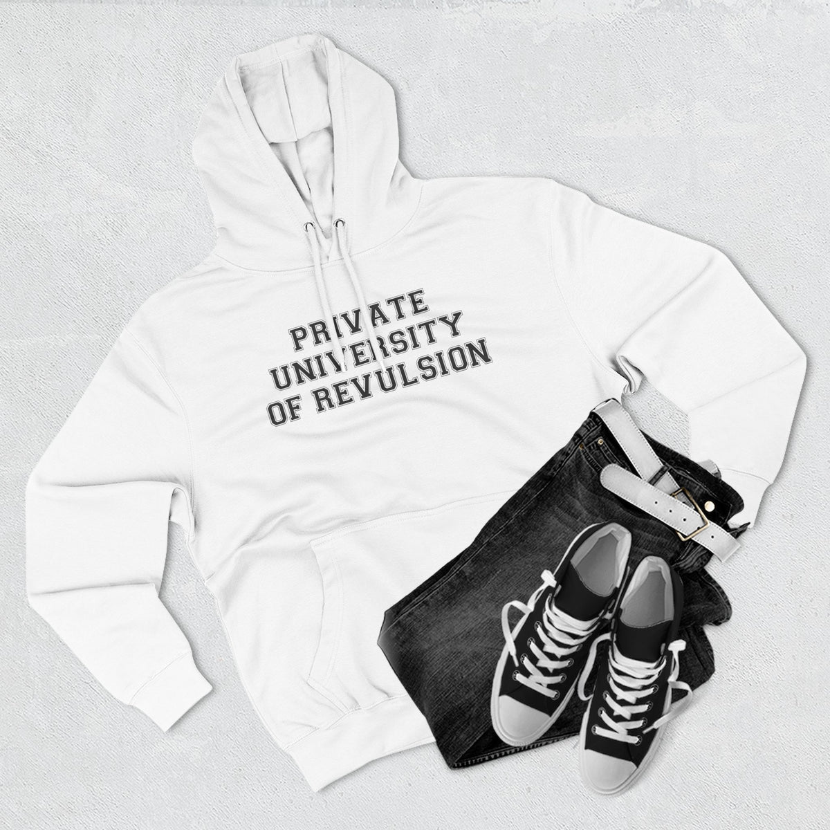 Private University of Revulsion Hoodie - Funny Minimalist Text Sweatshirt Gift