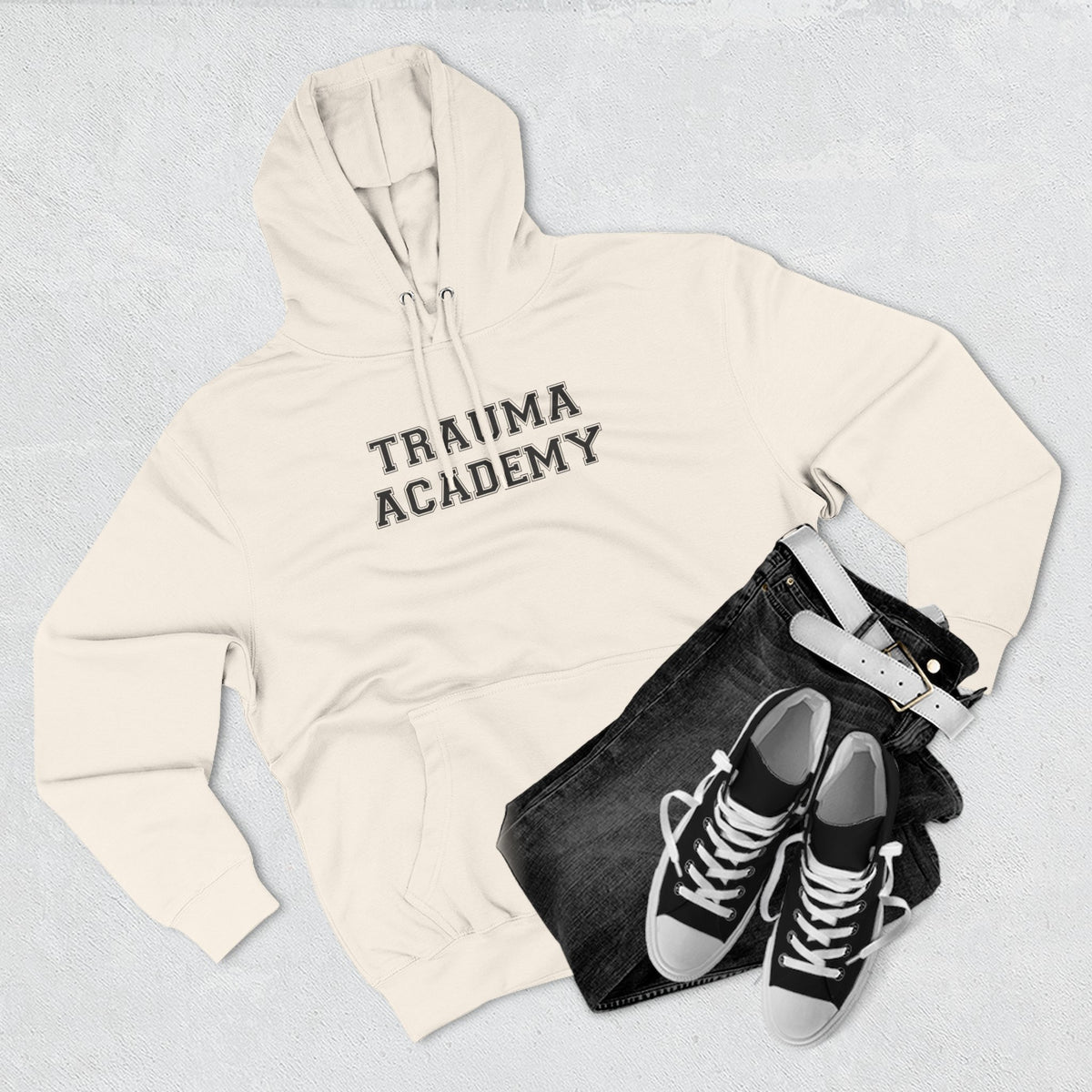 Trauma Academy Hoodie - Funny Minimalist Text Sweatshirt Gift