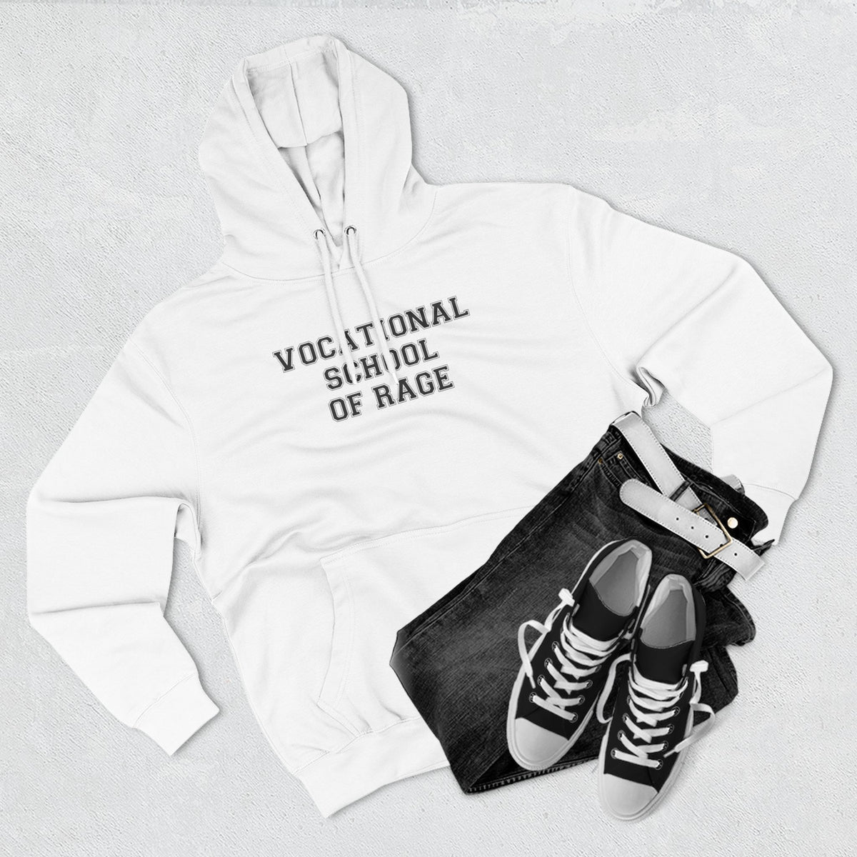 Vocational School of Rage Hoodie - Funny Minimalist Text Sweatshirt Gift